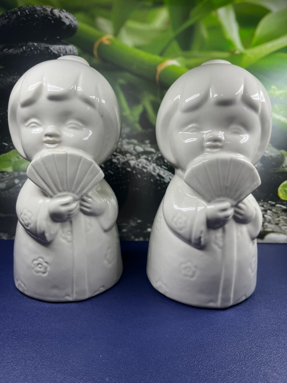 Pair of White Ceramic BENIHANA Sakura Girl Tiki Mugs